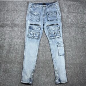 PRSTGE Jeans Men's 32x33 Blue Moto Cargo Skinny Light Wash